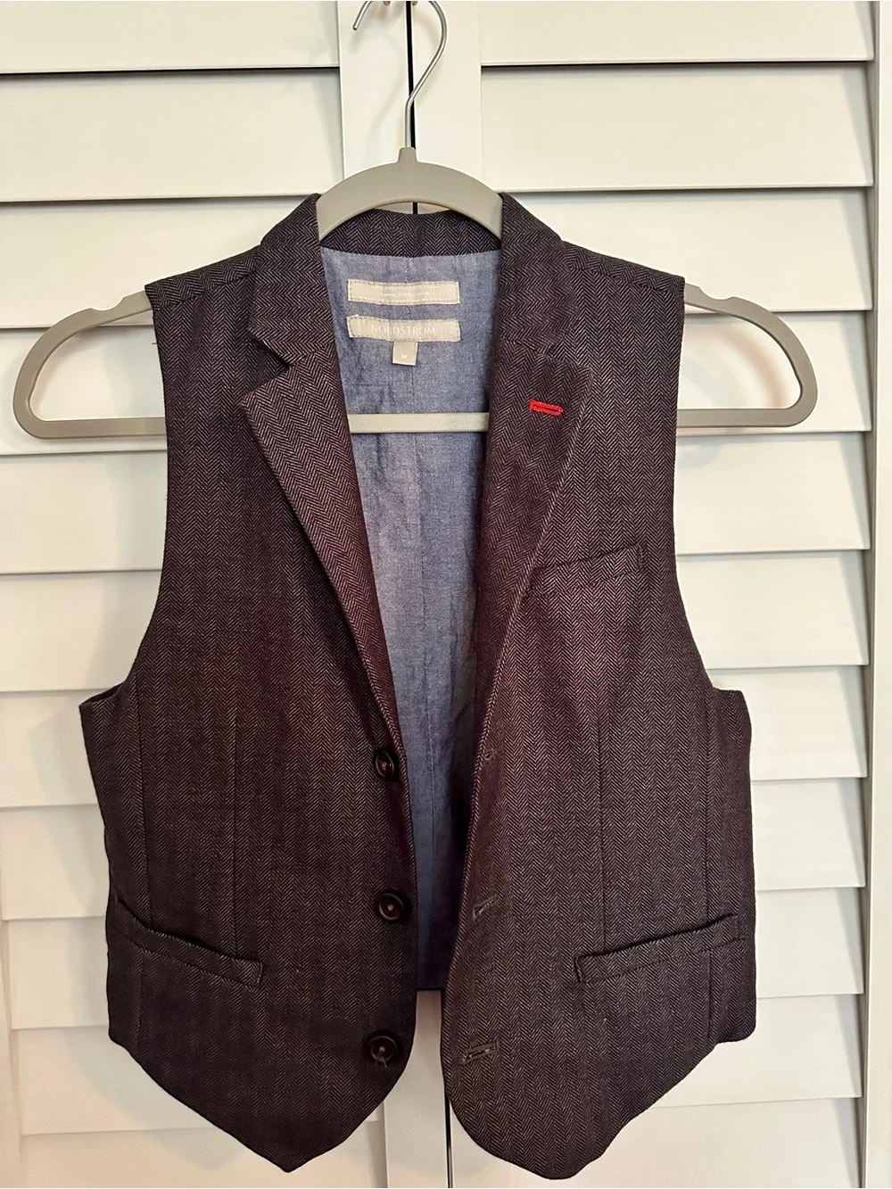 Nordstrom Boys Herringbone Tweed Suit Vest Charcoal Gray Size M Medium